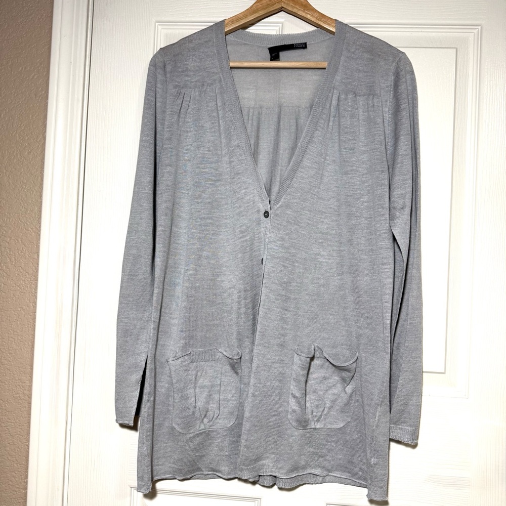 Eileen Fisher Long Cardigan Gray Linen Silk Blended Lightweight Size S Spring